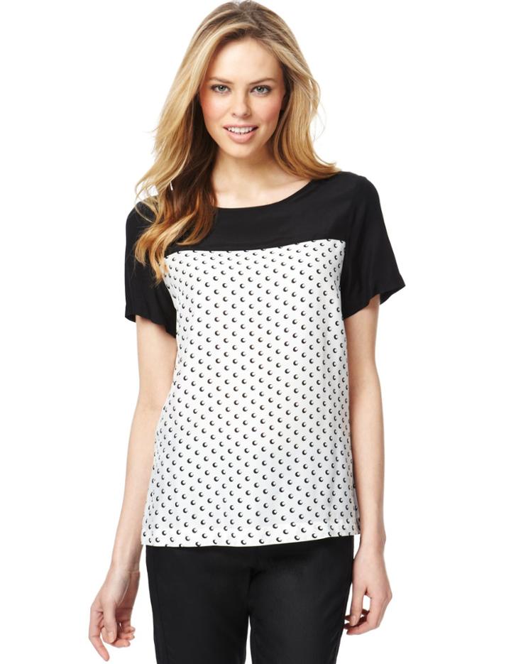 Marks & Spencer Short Sleeve Spot Shell Print Top Ivory Mix