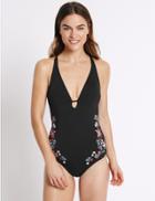 Marks & Spencer Secret Slimming&trade; Embroidered Plunge Swimsuit Black Mix