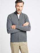 Marks & Spencer Cotton Rich Cable Knit Zip Through Cardigan Light Grey