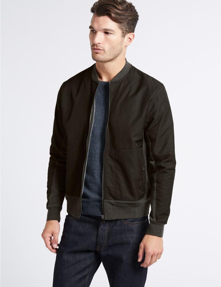Marks & Spencer Cotton Rich Zipped Through Sweatshirt Dark Charcoal