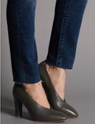 Marks & Spencer Leather Block Heel High Cut Court Shoes Khaki