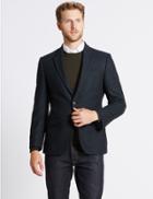 Marks & Spencer Wool Blend Checked Herringbone Jacket Navy