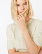 Marks & Spencer Cotton Ribbed Knitted T-shirt Cream