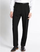 Marks & Spencer Regular Fit Twin Pleated Trousers Black