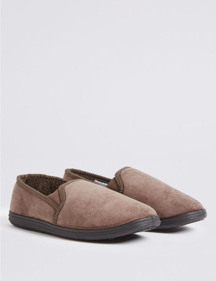 Marks & Spencer Velour Pull On Slippers Oatmeal