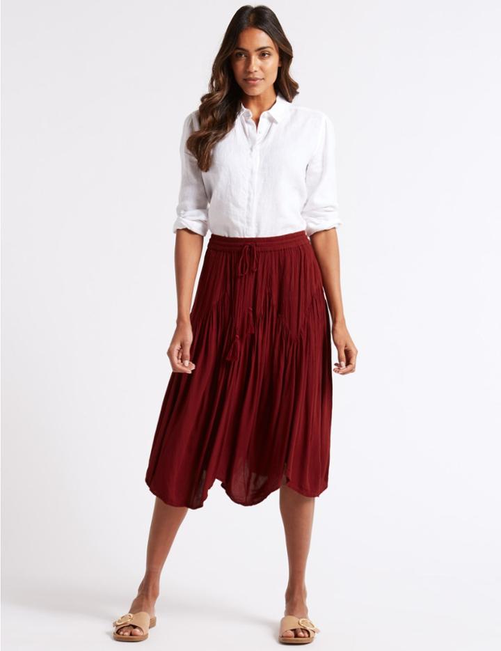 Marks & Spencer Flared Full Midi Skirt Chilli