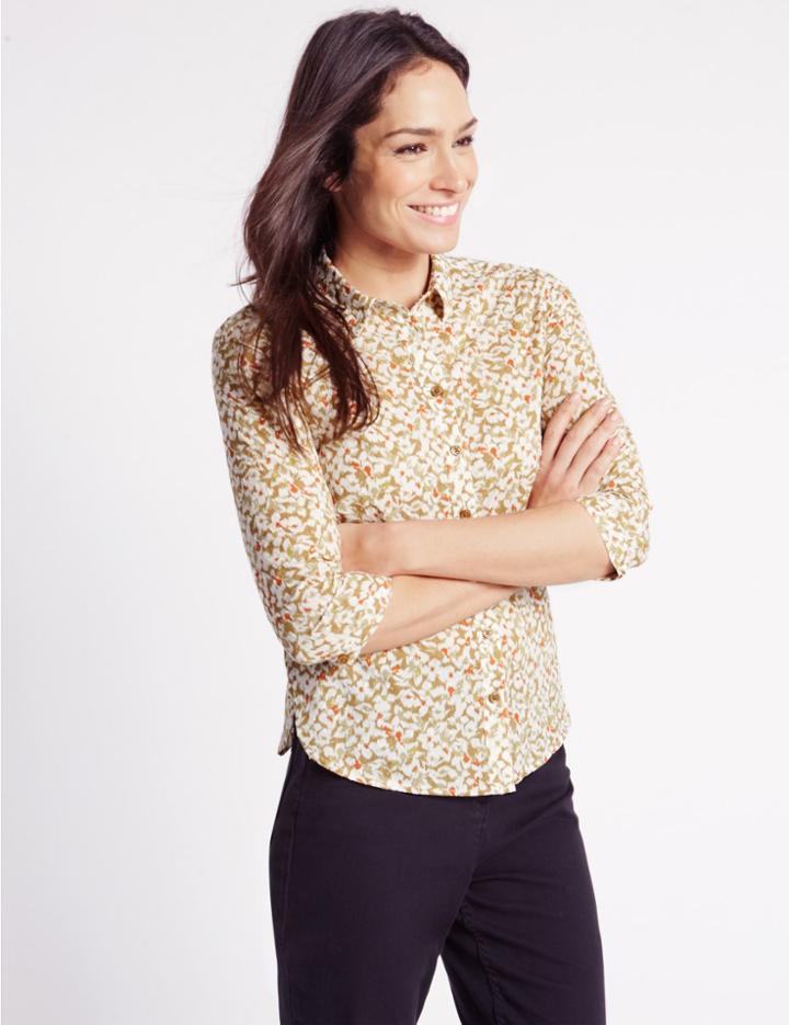 Marks & Spencer Pure Cotton Printed 3/4 Sleeve Shirt Multi