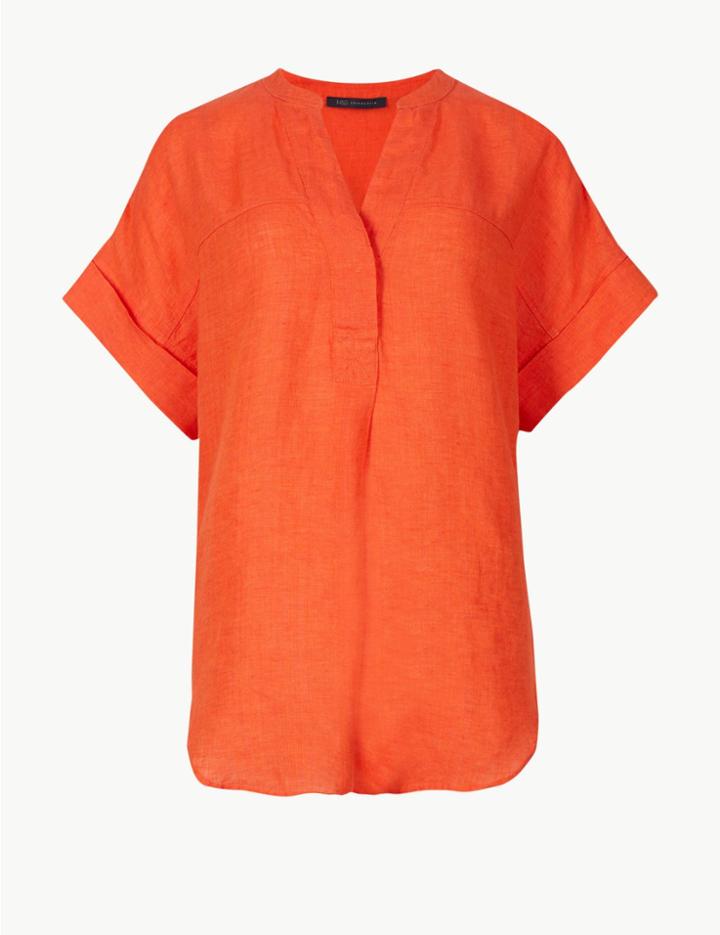 Marks & Spencer Pure Linen Short Sleeve Shirt Orange