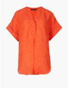Marks & Spencer Pure Linen Short Sleeve Shirt Orange