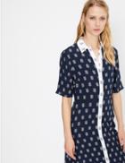 Marks & Spencer Foulard Printed Midi Shirt Dress Navy Mix