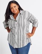 Marks & Spencer Curve Cotton Rich Striped Long Sleeve Shirt White Mix