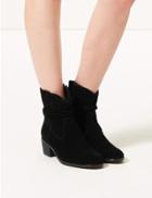 Marks & Spencer Suede Slouch Western Ankle Boots Black