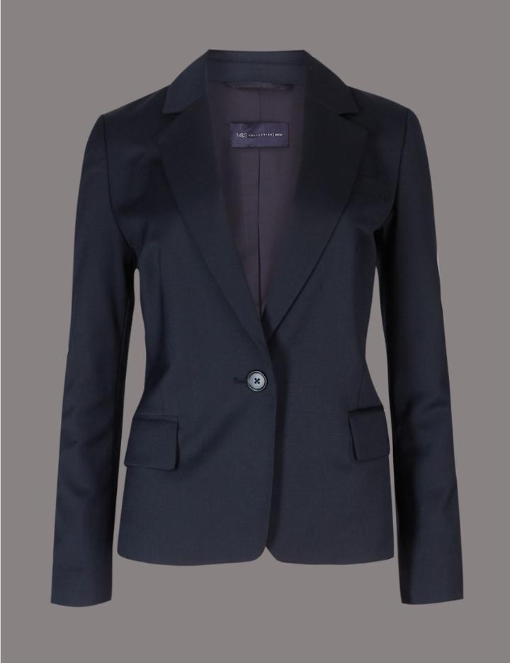 Marks & Spencer Petite Wool Blend Blazer Navy