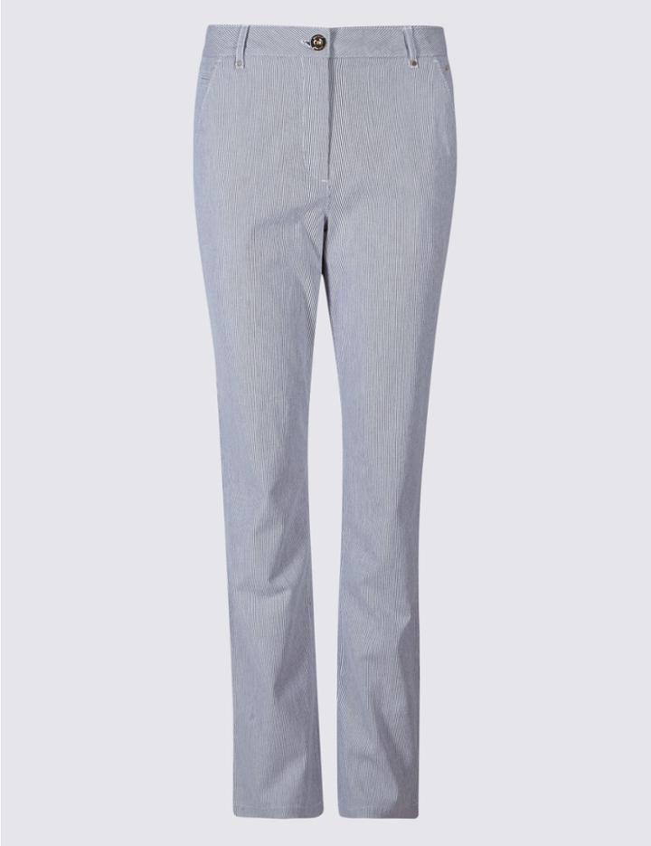 Marks & Spencer Cotton Rich Striped Standard Chinos Navy Mix