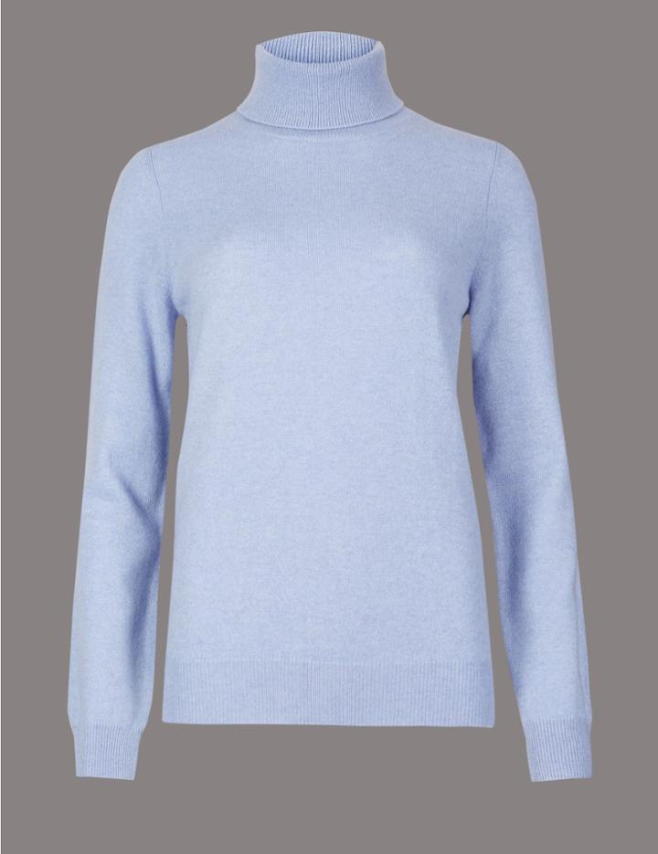 Marks & Spencer Pure Cashmere Roll Neck Jumper Bluebell