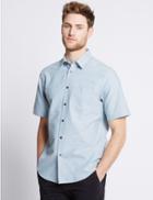 Marks & Spencer Short Sleeve Textured Oxford Shirt Light Blue