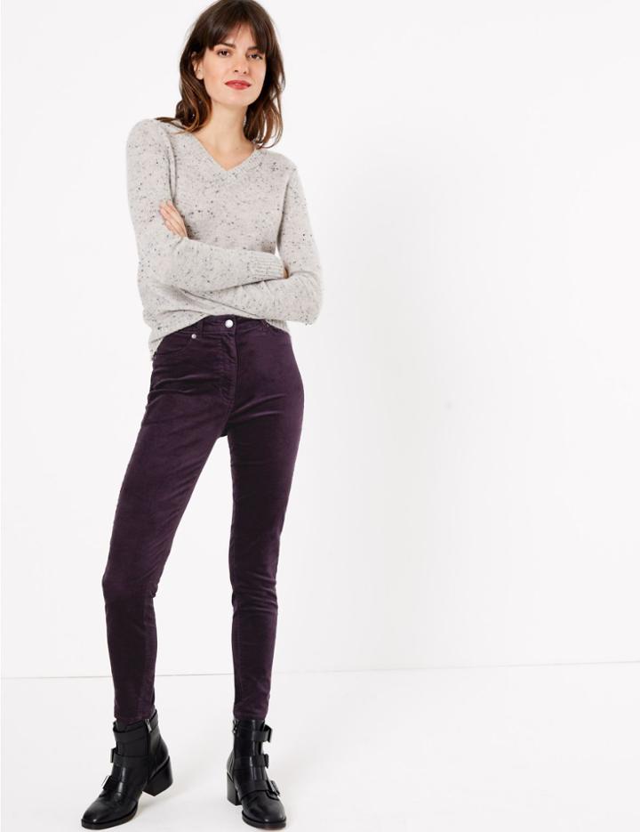 Marks & Spencer Velvet Corduroy Ankle Grazer Trousers Mulberry
