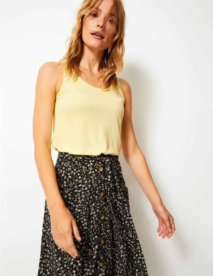 Marks & Spencer Round Neck Vest Top With Linen Yellow
