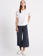 Marks & Spencer Striped Cropped Wide Leg Trousers Navy Mix