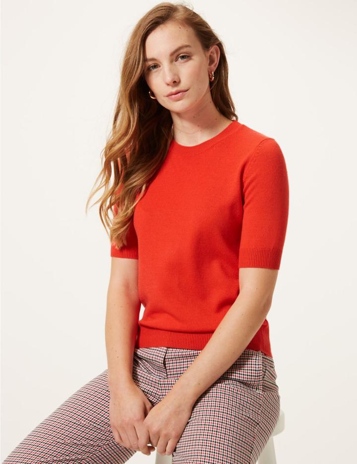 Marks & Spencer Textured Round Neck Knitted Top Bright Red