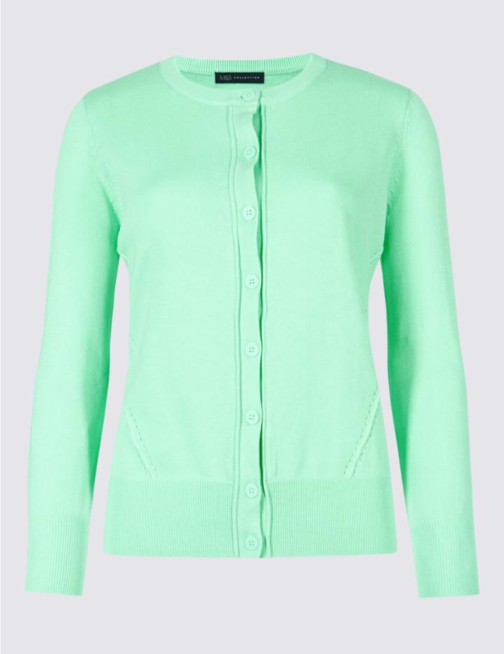 Marks & Spencer Pure Cotton Round Neck Long Sleeve Cardigan Pale Jade