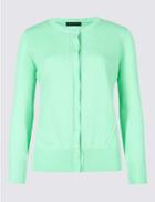 Marks & Spencer Pure Cotton Round Neck Long Sleeve Cardigan Pale Jade