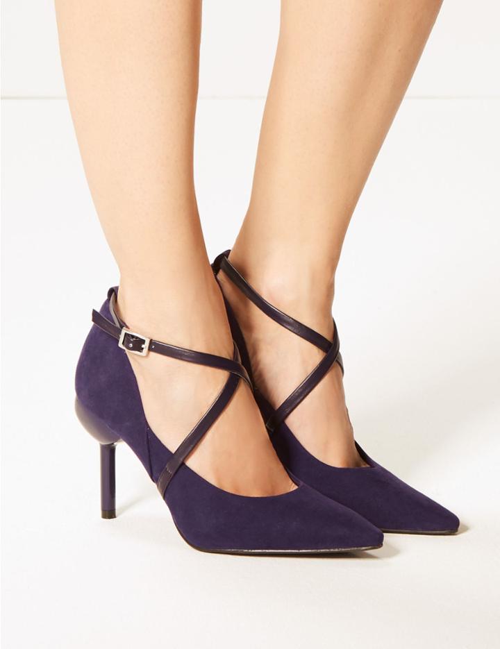 Marks & Spencer Cross Strap Court Shoes Purple