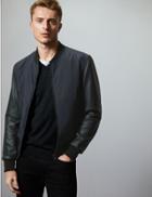 Marks & Spencer Leather Sleeve Bomber Jacket Navy Mix