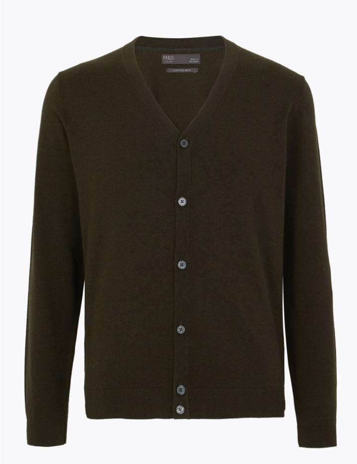 Marks & Spencer Cotton V-neck Cardigan Khaki