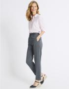 Marks & Spencer Cotton Blend Striped Straight Leg Trousers Navy Mix