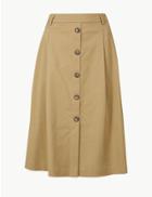 Marks & Spencer Cotton Blend A-line Midi Skirt Light Buff