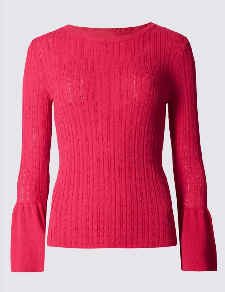 Marks & Spencer Flared Sleeve Jumper Hot Pink