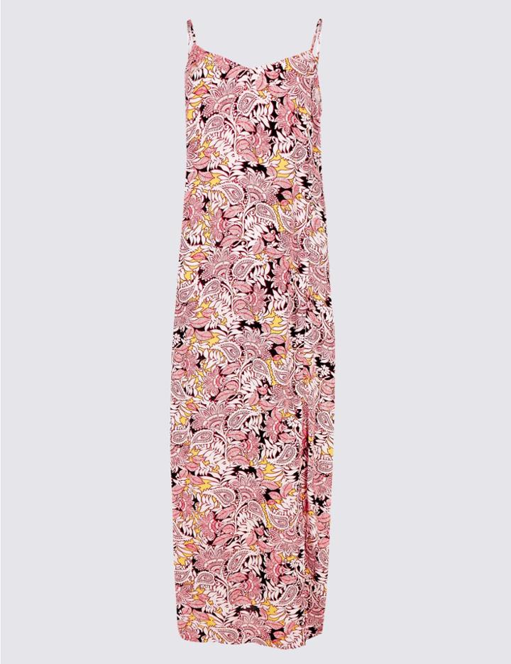 Marks & Spencer Floral Print Slip Midi Dress Red Mix