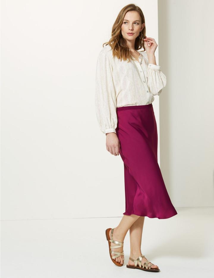 Marks & Spencer Slip Midi Skirt Dark Magenta