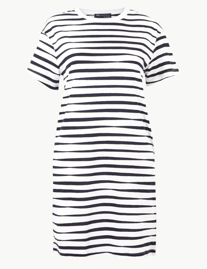 Marks & Spencer Petite Pure Cotton T-shirt Dress Ivory Mix