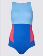 Marks & Spencer Secret Slimming&trade; High Neck Colour Block Swimsuit Blue Mix