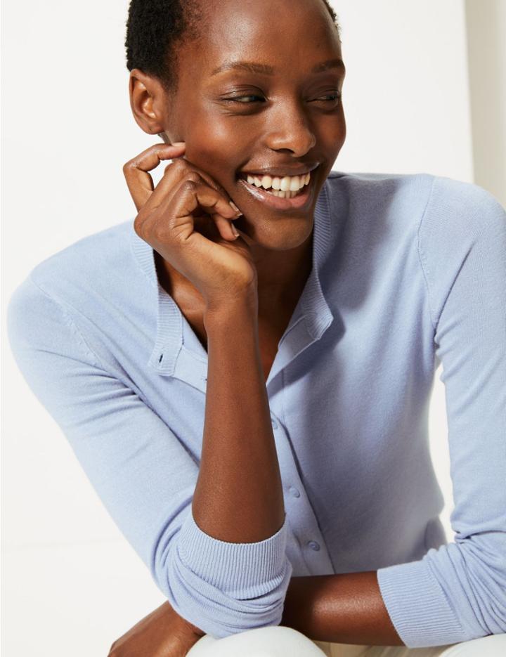 Marks & Spencer Crew Neck Cardigan Pale Blue