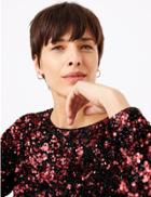 Marks & Spencer Sequin Long Sleeve Top Burgundy Mix