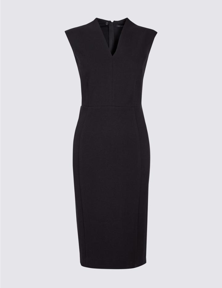 Marks & Spencer Cotton Rich V-neck Bodycon Midi Dress Navy