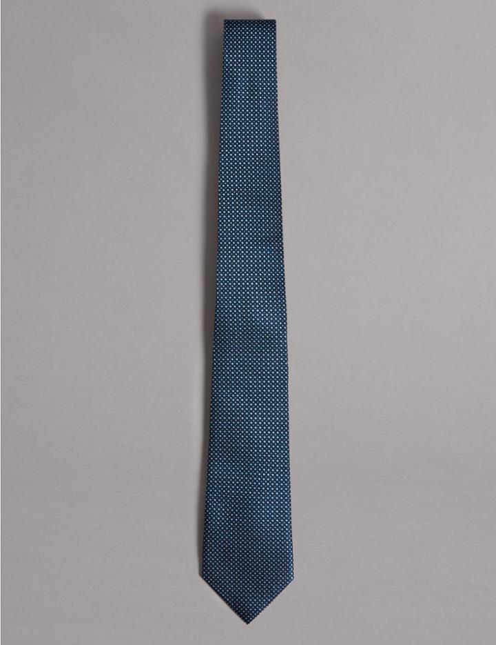 Marks & Spencer Pure Silk Spotted Tie Blue