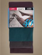 Marks & Spencer 3 Pair Pack 40 Denier Body Sensor&trade; Opaque Tights Granite