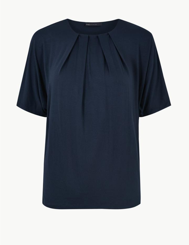 Marks & Spencer Pleat Neck Short Sleeve Top Rowan