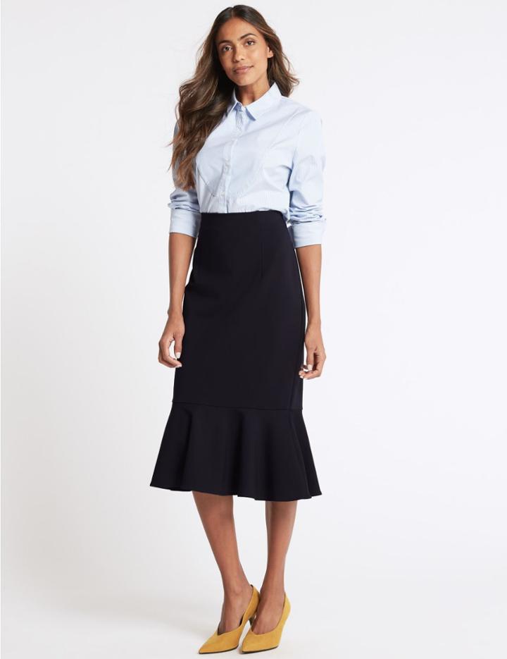 Marks & Spencer Fishtail Pencil Midi Skirt Dark Navy