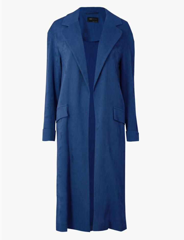 Marks & Spencer Textured Longline Open Front Duster Coat Navy