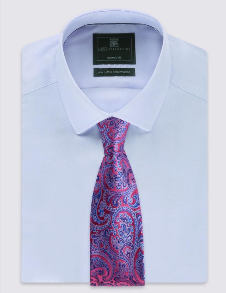 Marks & Spencer Pure Silk Floral Tie Magenta Mix