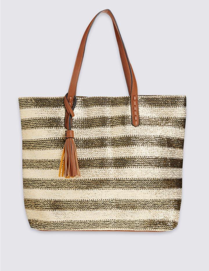 Marks & Spencer Metallic Stripe Shopper Bag Gold Mix