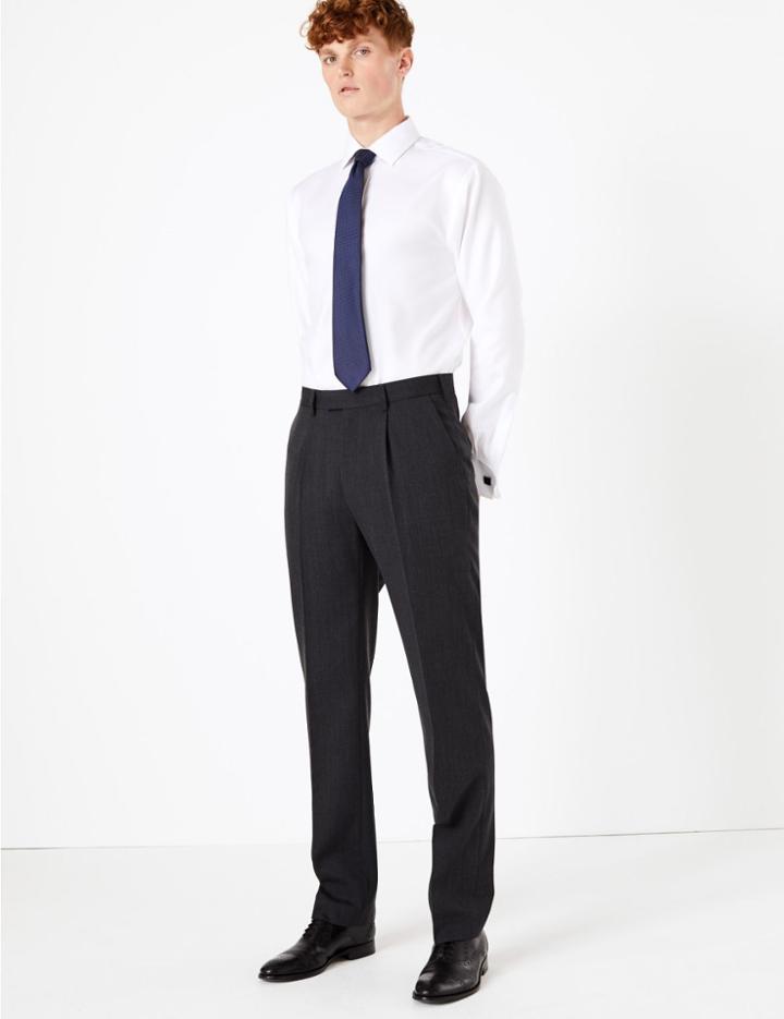 Marks & Spencer Regular Fit Wool Blend Trousers With Stretch