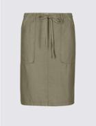 Marks & Spencer Linen Rich Patch Pocket Pencil Midi Skirt Khaki