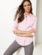 Marks & Spencer Cotton Rich Long Sleeve Shirt Pale Pink