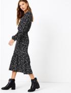 Marks & Spencer Frill Collar Waisted Midi Dress Black Mix